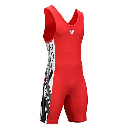 BERKNER Traje de lucha libre DRAGON Singlet Weightliting Trikot Powerlifting (rojo, M)