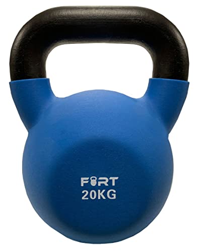Kettlebell de Neopreno Suave 20 kg con Mango de Hierro Fundido - Azul -Impermeable.
