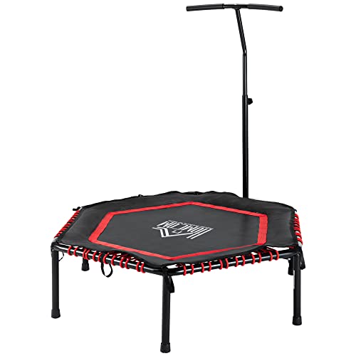 HOMCOM Trampolín de Fitness Ø122 cm Cama Elástica con Mango Ajustable de 3 Niveles 122-138...