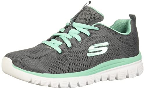 Skechers Graceful Get Connected, Zapatillas Mujer, Charcoal Mesh Green Trim, 37 EU