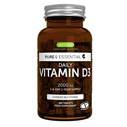 Pure & Essential Vitamina D3 Diaria, colecalciferol 2000 UI, suministro diario para un año,...