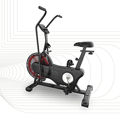 SportPlus Air Bike 2020, bicicleta elíptica para uso doméstico, con doble cinturón,...