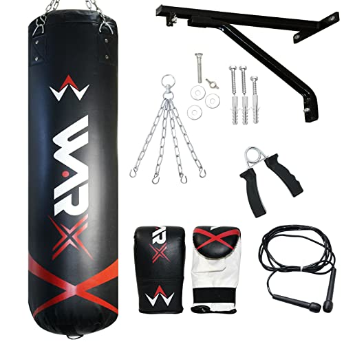 Saco de boxeo pesado MADX con relleno de 152,4 cm (incluye cadena, soporte, guantes y cuerda)